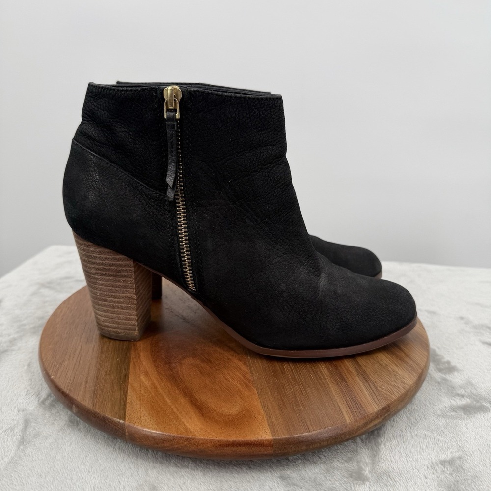 Cole Haan Ankle Boot Grand OS Womens 10 Black Leather Stacked High Heels Zip